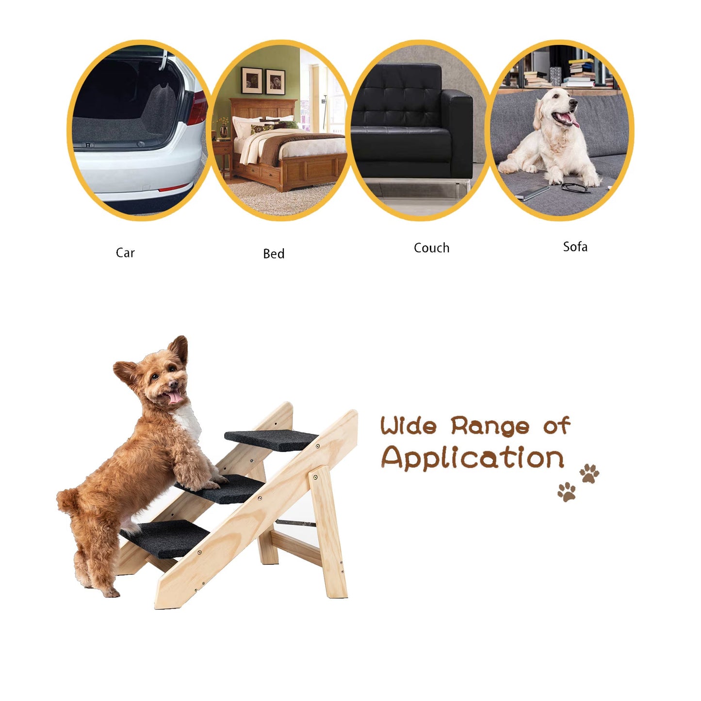Wood Pet Stairs Pet Steps Foldable 3 Levels Dog Stairs Ramp Perfect
