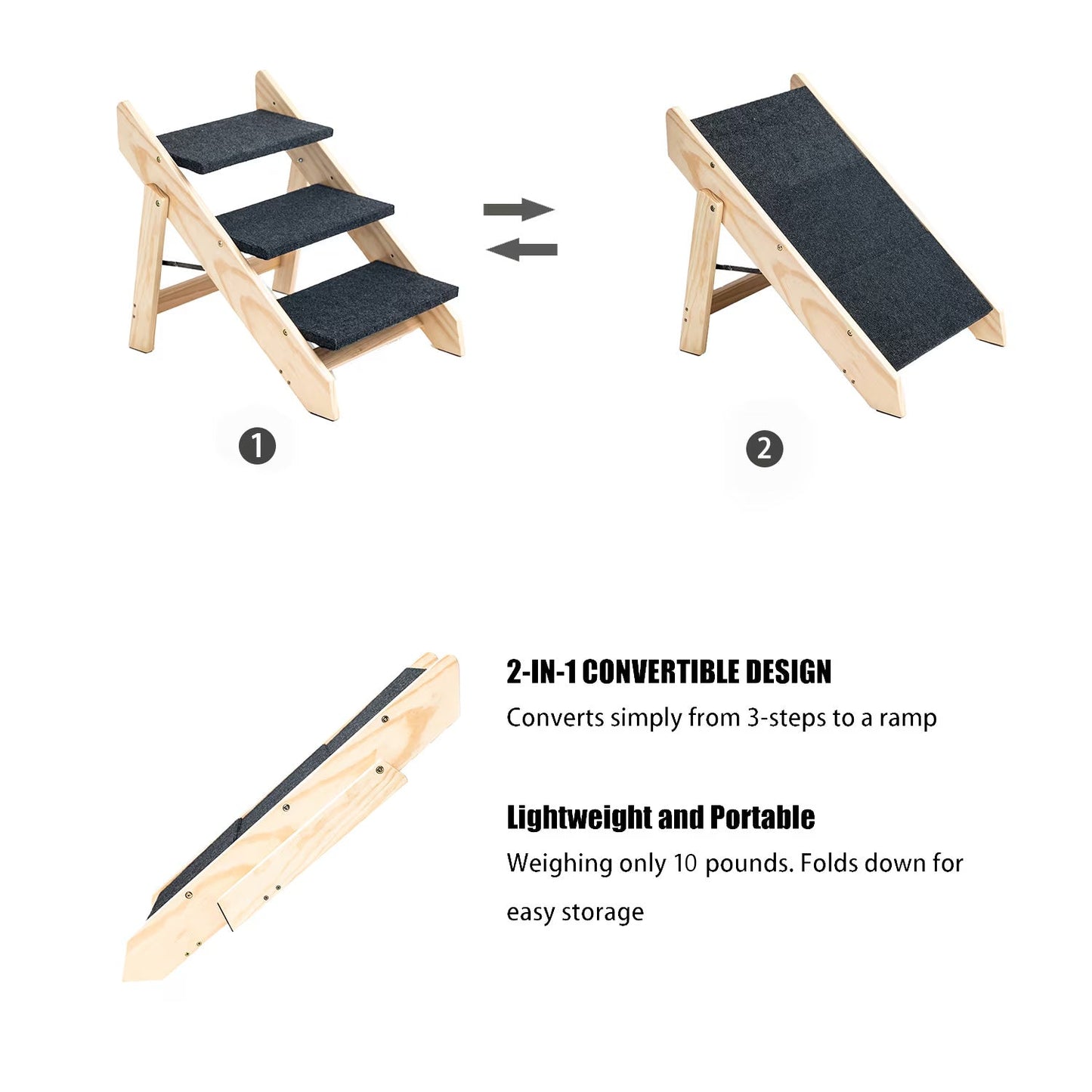 Wood Pet Stairs Pet Steps Foldable 3 Levels Dog Stairs Ramp Perfect