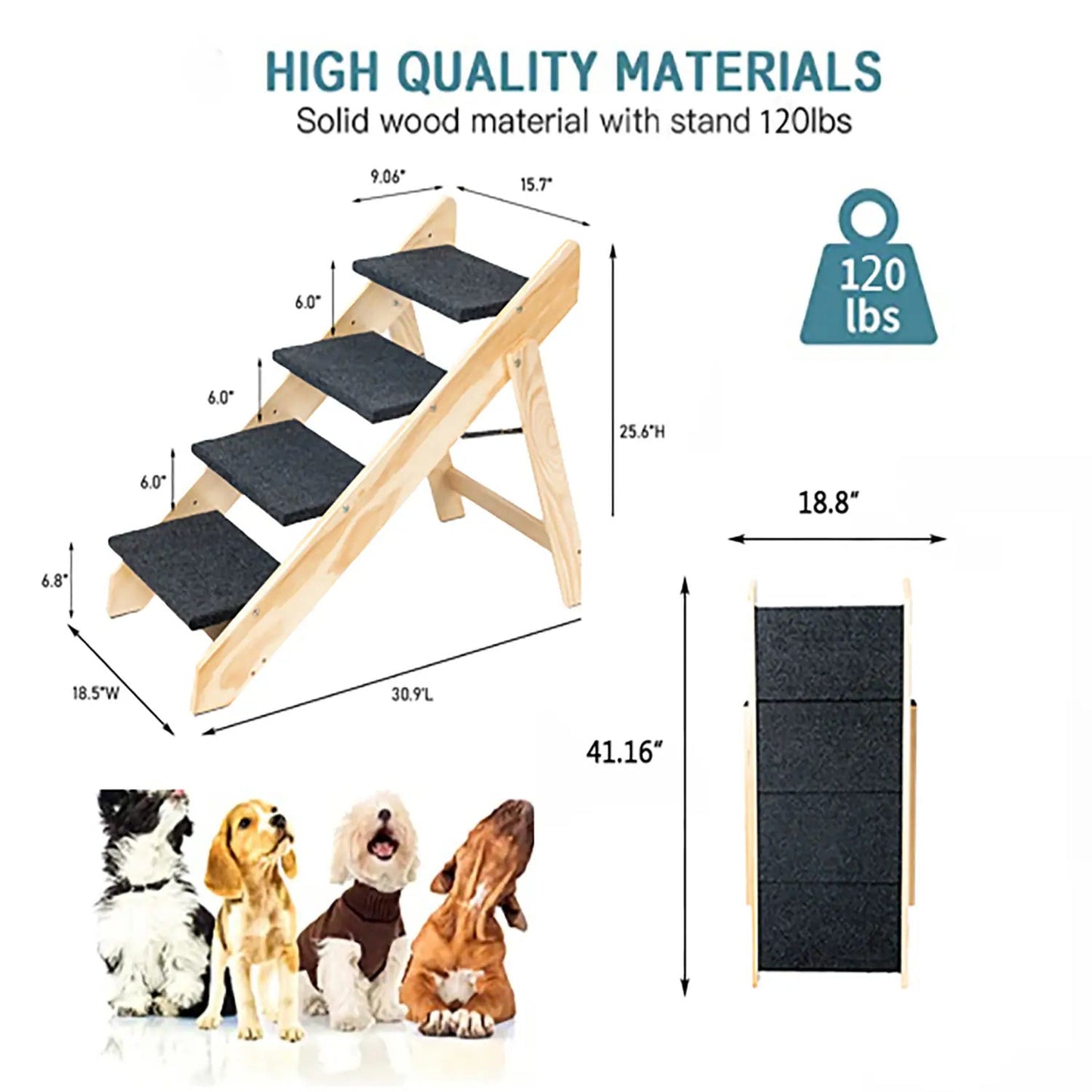 Wood Pet Stairs Pet Steps Foldable 3 Levels Dog Stairs Ramp Perfect