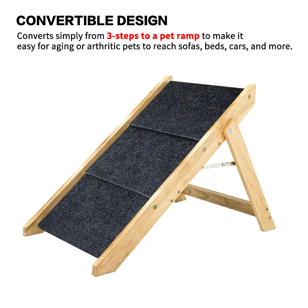 Wood Pet Stairs Pet Steps Foldable 3 Levels Dog Stairs Ramp Perfect